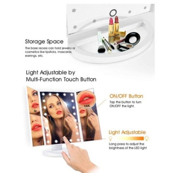 SKONYON Vanity Lighted 10X 3X 2X 1X Magnifying with 22 LED Lights, Touch Screen, - Picture 3 of 4